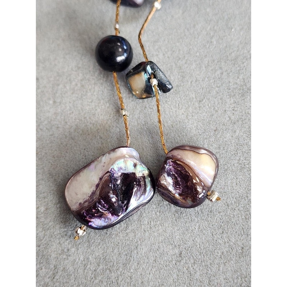 Abalone Shell Natural Chunk Dangle Earrings Mixed Metal Gold & Silver Tones - Picture 6 of 9